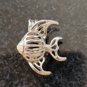 Vintage Pendant Silver Tone Angelfish Cage Charm Opens for Pearl Bead Lockets